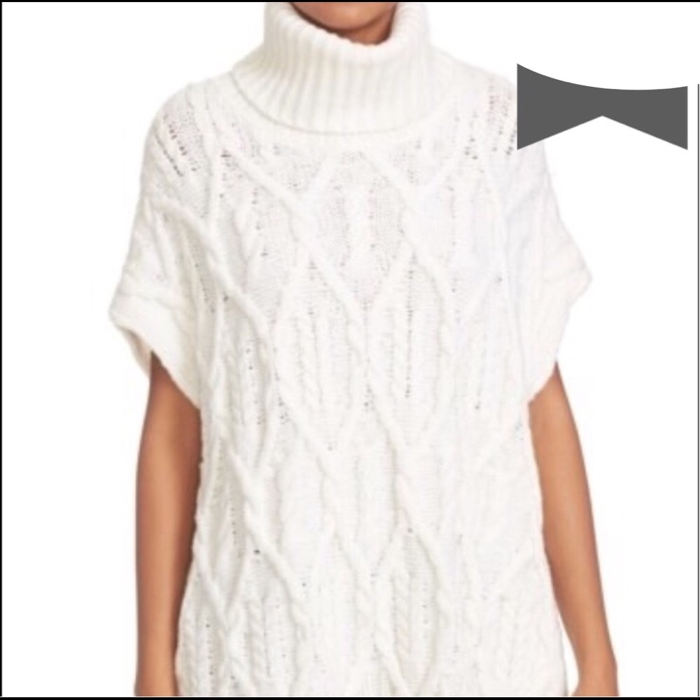 THEORY Poncho Sweater Turtleneck Ivory Medium